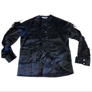 Vintage Charlotte Ford Western Blouse Women's Black Fringe Hong Kong M‎ Rodeo B8